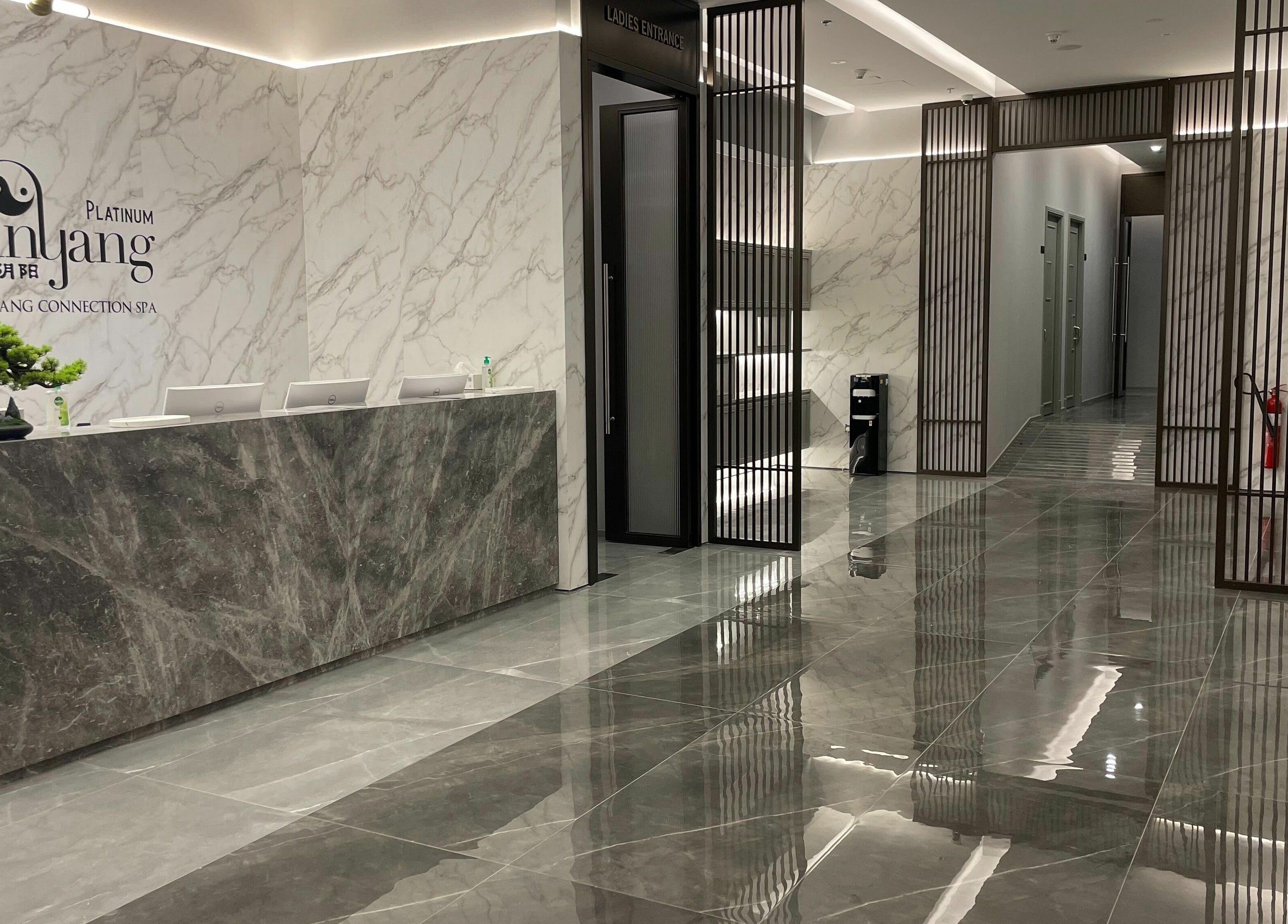 Yinyang Spa - Dubai Mall reception with marble decor, located in Dubai, Dubai, AE.