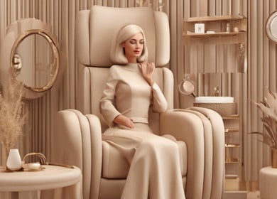 Chloe Beauty House • HOME BASED • luxurious beige salon chair in LONDON, United Kingdom, GB highlighting serenity.