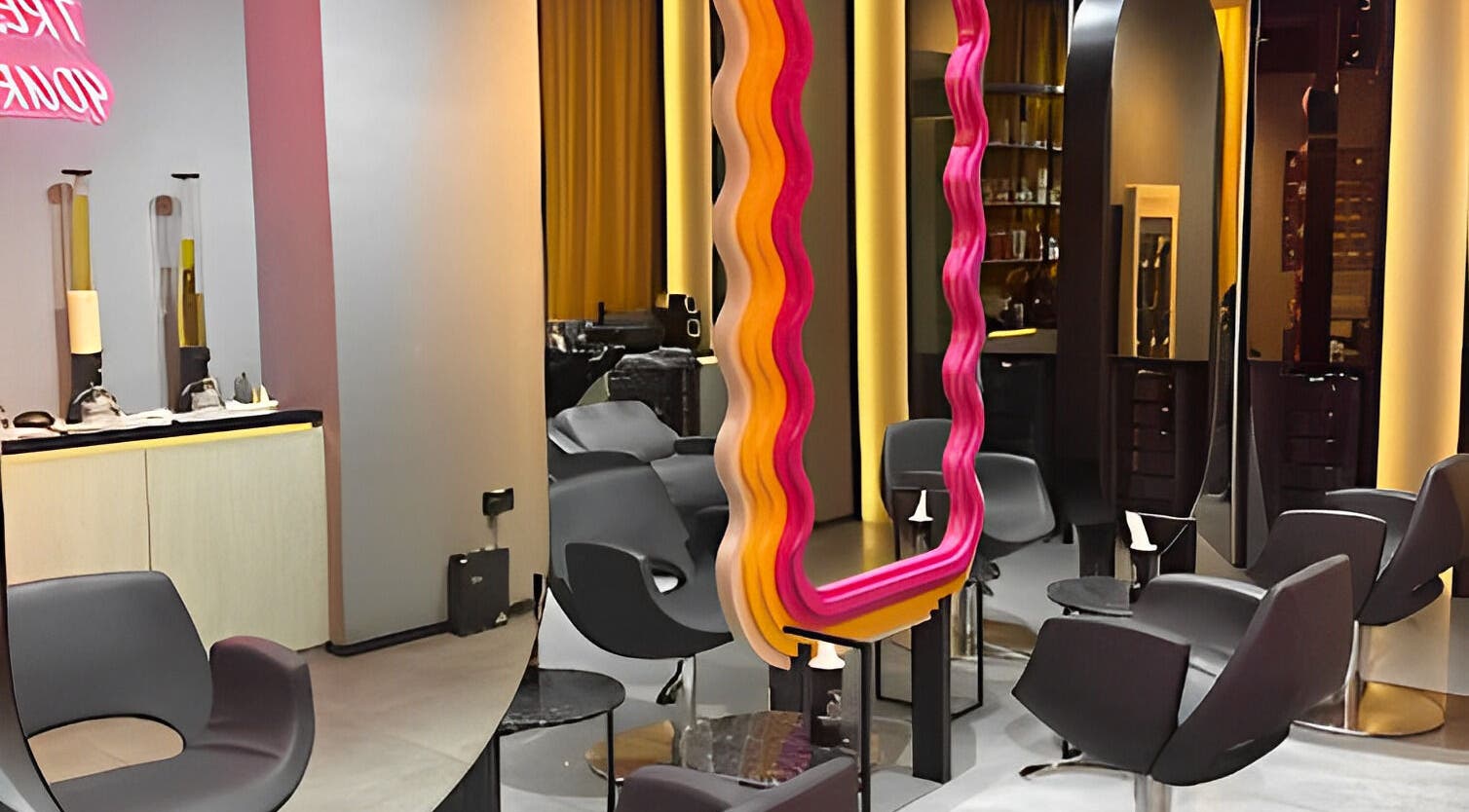 Modern salon interior at 360 Beauty Lounge, Sharjah, Sharjah, AE with chic chairs and colorful decor.