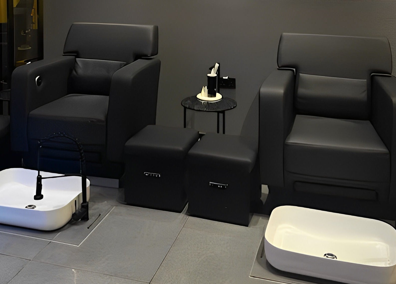 Comfortable pedicure chairs at 360 Beauty Lounge, Sharjah, Sharjah, AE, showcasing luxury and relaxation.