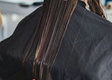 Hair smoothing treatment at Salon White Blue in Edmonton, Alberta, CA, showcasing professional haircare.