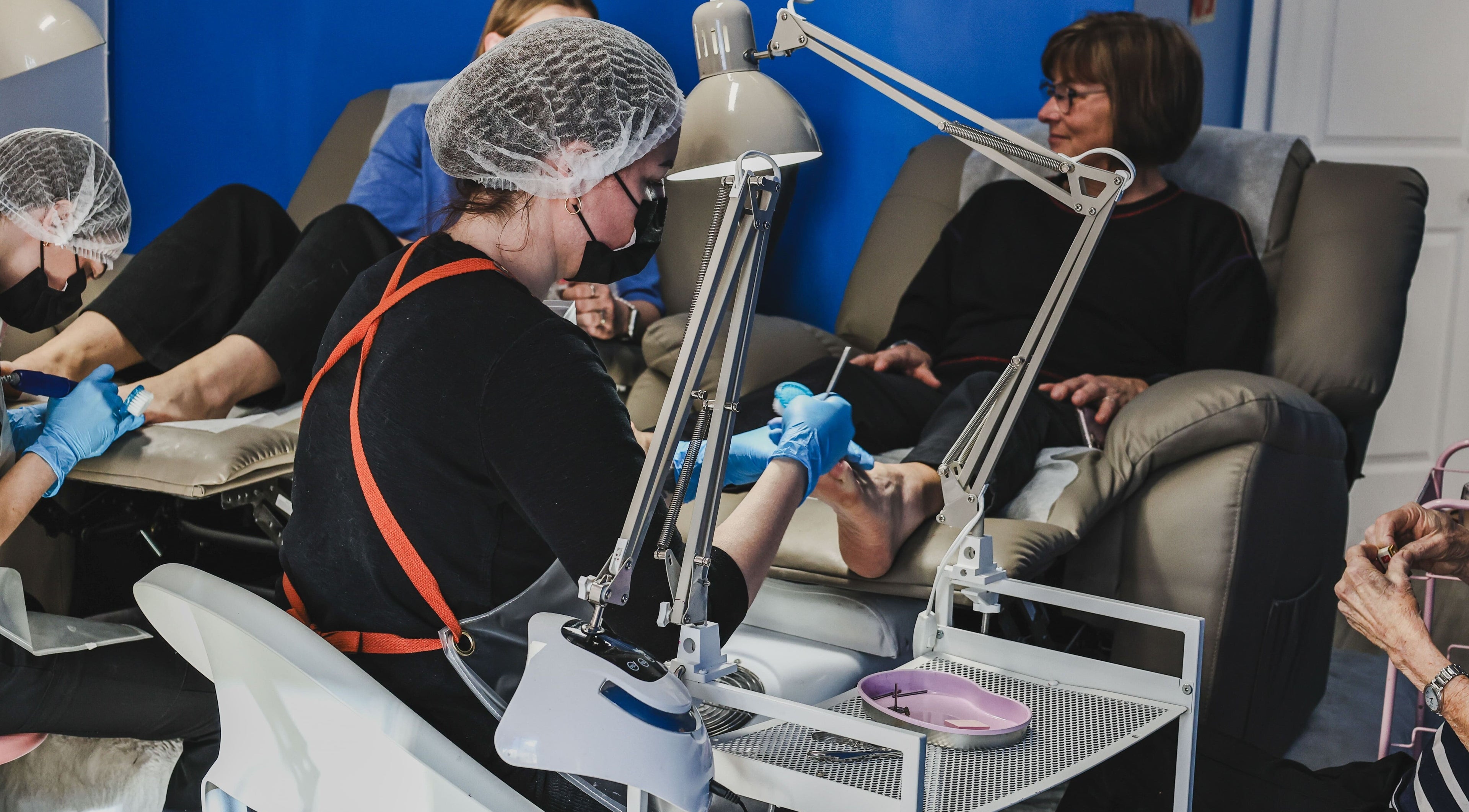 Professional pedicure session at Salon White Blue in Edmonton, Alberta, CA, offering expert care and comfort.