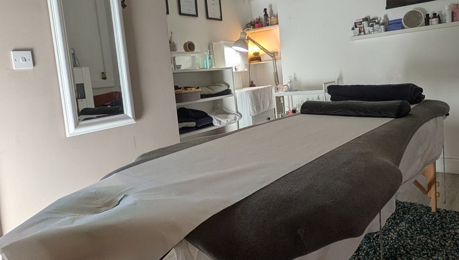 Massage room at AP Beauty Therapy, Swords, County Dublin, IE, highlighting a serene treatment bed setup.