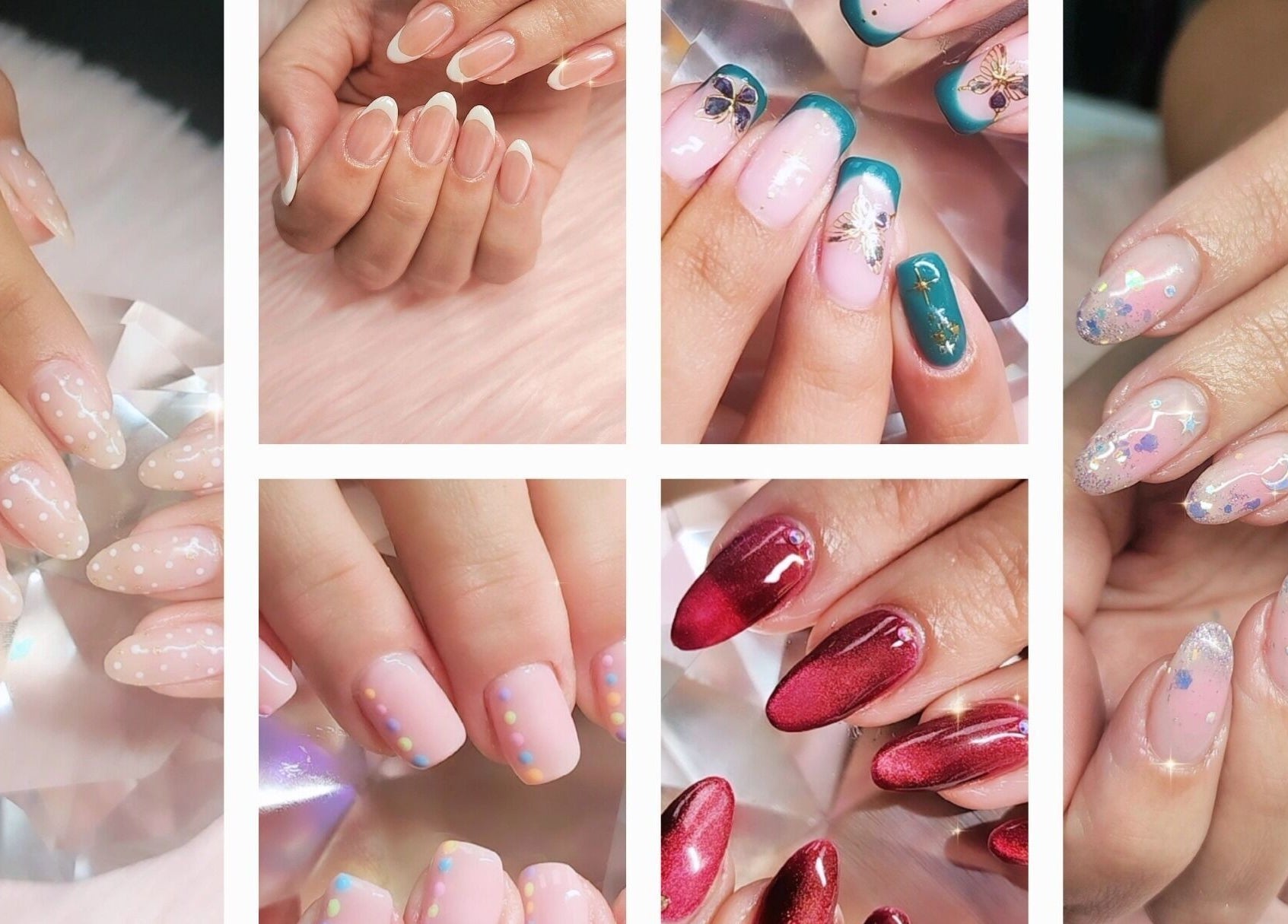 Variedad de estilos de uñas en Yenny Nails, Miami, Florida, US. Diseños elegantes y coloridos.