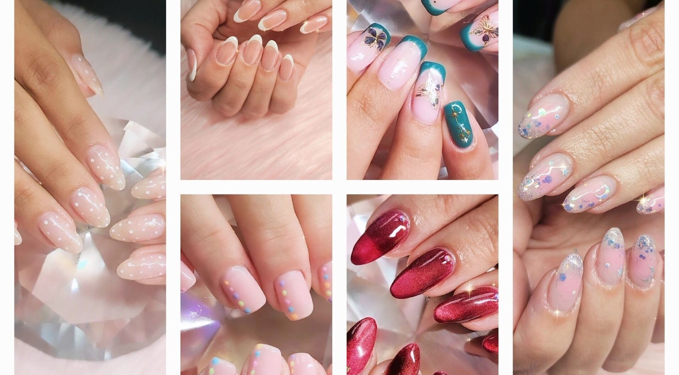 Variedad de estilos de uñas en Yenny Nails, Miami, Florida, US. Diseños elegantes y coloridos.