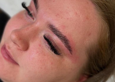 Close-up of a woman's lashes and brows at Lashes by Georgia, Stoke-on-Trent, England, GB.