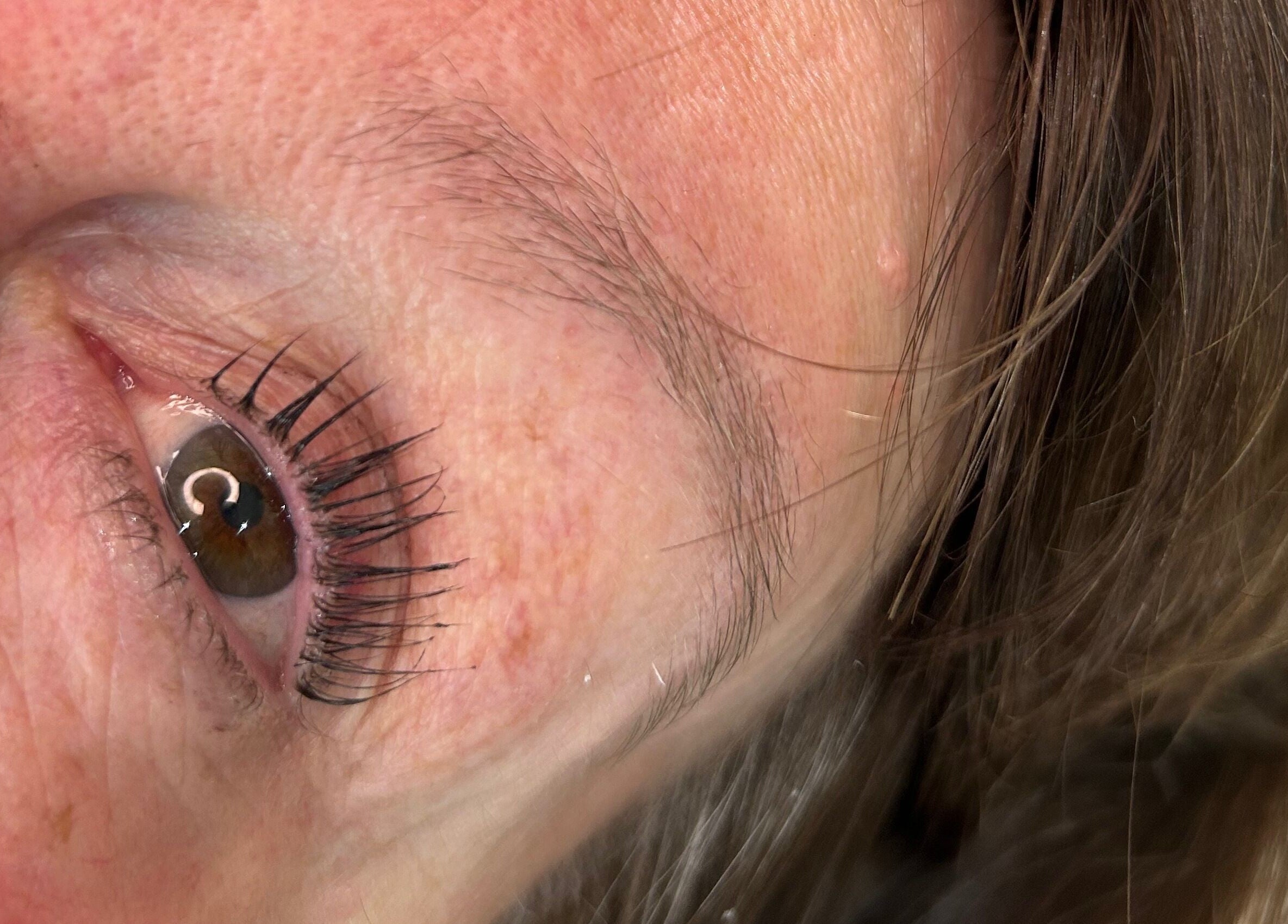 Close-up of expertly applied eyelash extensions at Ekb Studio, Lydney, England, GB.