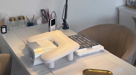 Nail station at House of Glam, Newcastle upon Tyne, England, GB, showcasing modern equipment and tools.