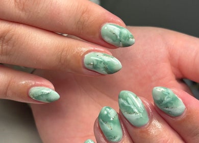 Elegant mint marble nails from House of Glam, Newcastle upon Tyne, England, GB offering premium nail art.