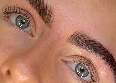 Close-up of expertly styled brows and lashes at House of Glam, Newcastle upon Tyne, England, GB.