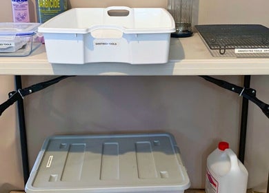 Sanitary tools organized at MooMooCat Nails, Auckland, NZ, ensuring hygiene and safety for customers.