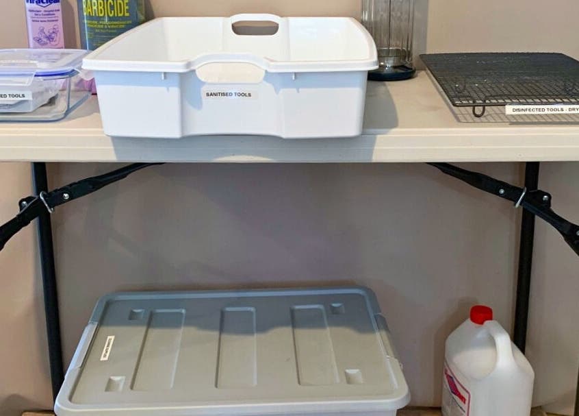 Sanitary tools organized at MooMooCat Nails, Auckland, NZ, ensuring hygiene and safety for customers.