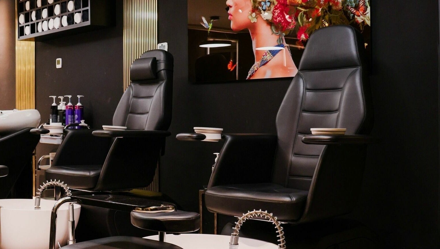 Elegant pedicure chairs at Barbero Gentlemen's Lounge 2, Dubai, AE featuring sleek modern design.