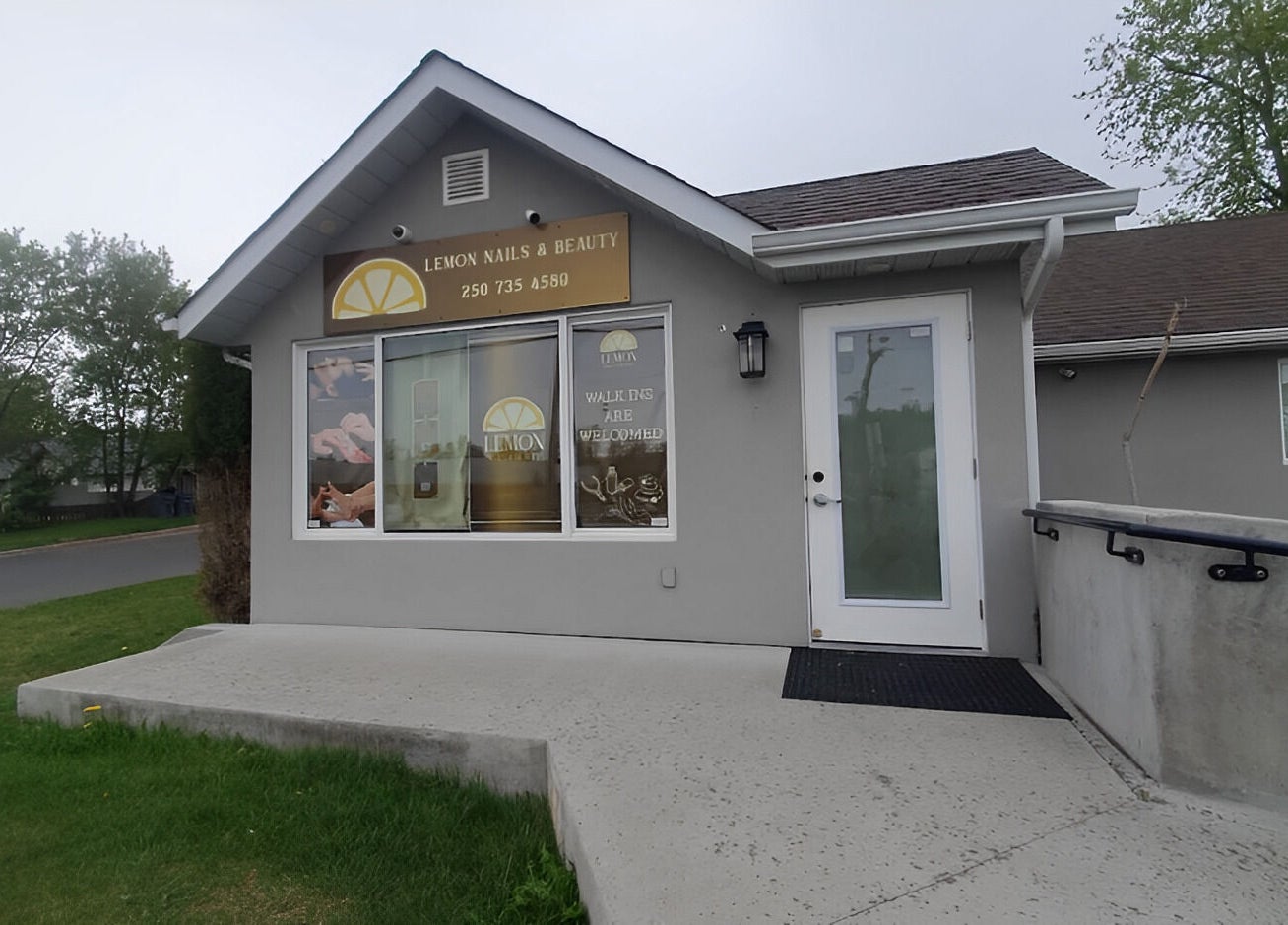 Exterior of Lemon Nails and Beauty, Prince George, British Columbia, CA showcasing manicured entrance.
