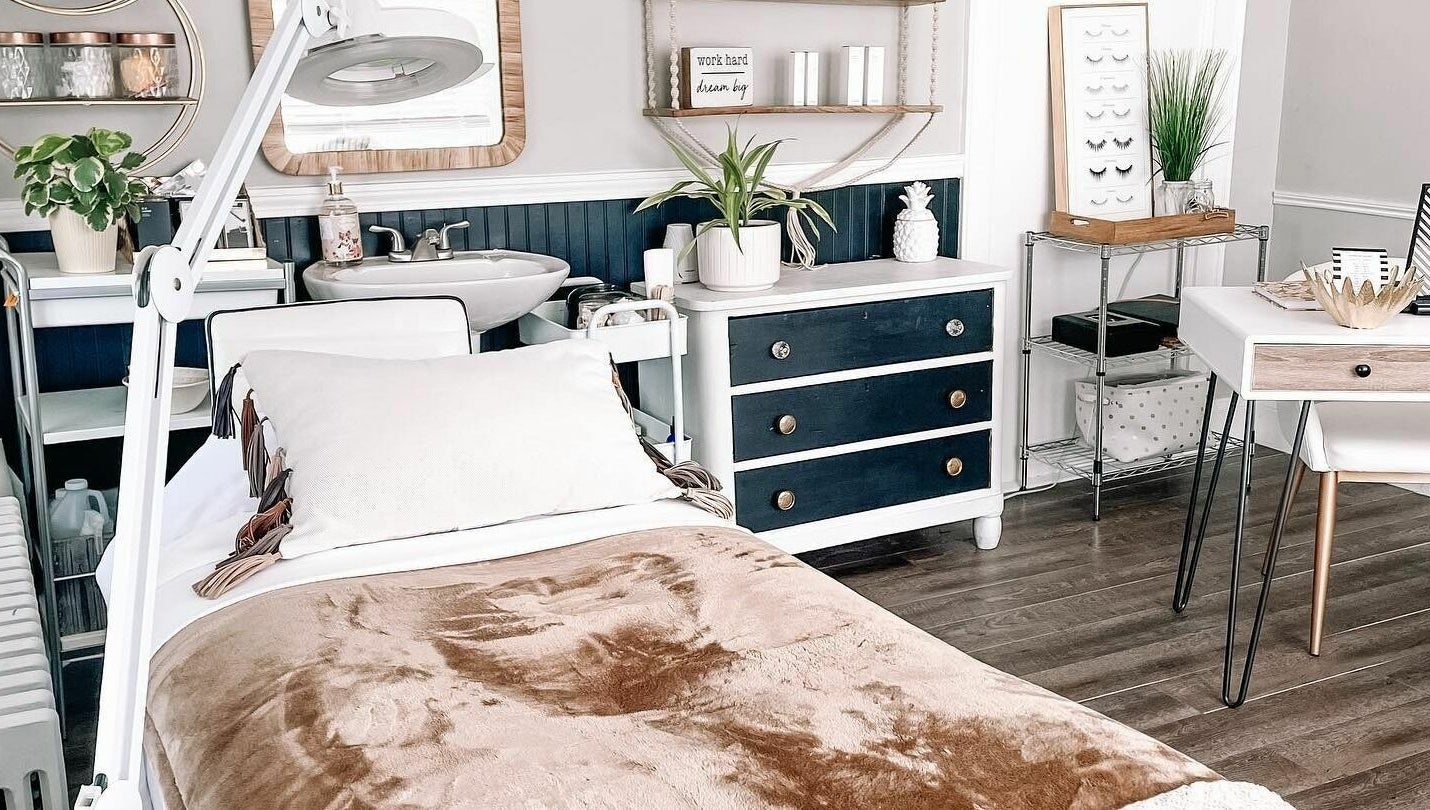 Cozy treatment room at Katie Aesthetic Nurse at Lashed+ in Norwell, Massachusetts, US, featuring modern decor.