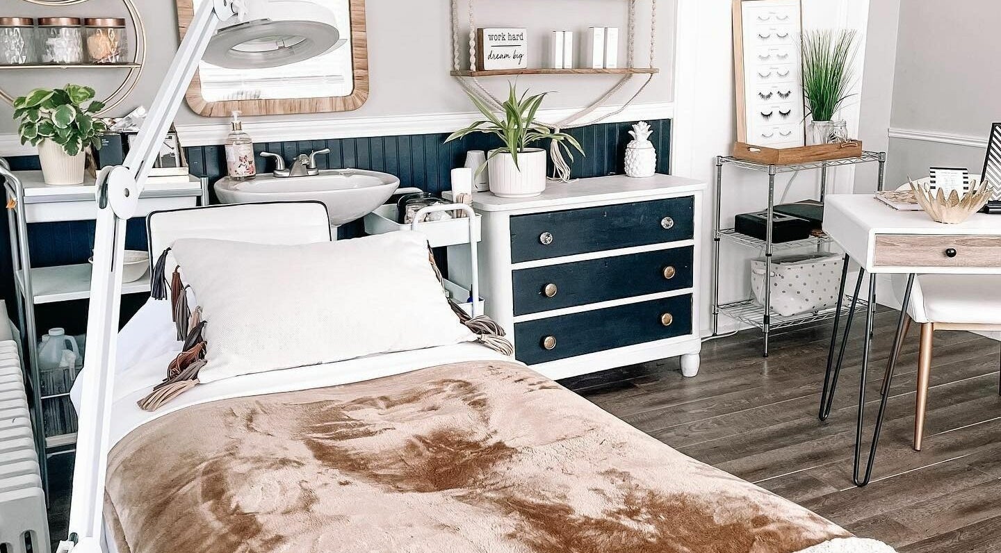 Cozy treatment room at Katie Aesthetic Nurse at Lashed+ in Norwell, Massachusetts, US, featuring modern decor.