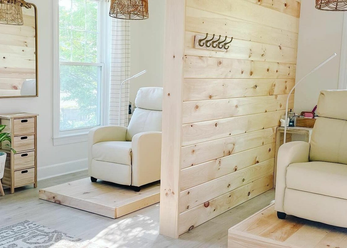 Relaxing seating area at Katie Aesthetic Nurse at Lashed+, Norwell, Massachusetts, US. Bright, cozy ambiance.