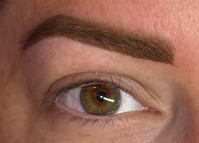 Close-up of perfectly shaped brow at Patrycja Swiatczak Laser & Skin in Wonderlust Studio, Warrington, England, GB.