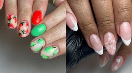 Stylish nail art at Oh Lush Nails, Ystrad Mynach, Wales, GB featuring fruit designs and floral accents.