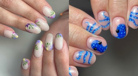 Creative nail art with floral and octopus designs at Oh Lush Nails, Ystrad Mynach, Wales, GB.