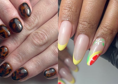 Stylish nail designs at Oh Lush Nails in Ystrad Mynach, Wales, GB showcasing modern art styles.