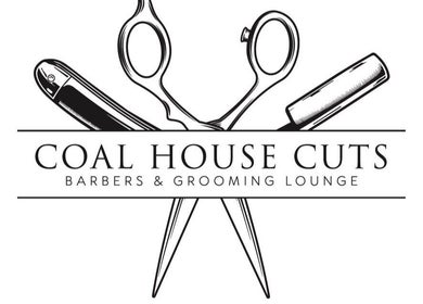 Logo of Coal House Cuts, barbers in Upminster, England, GB, featuring scissors and grooming tools.