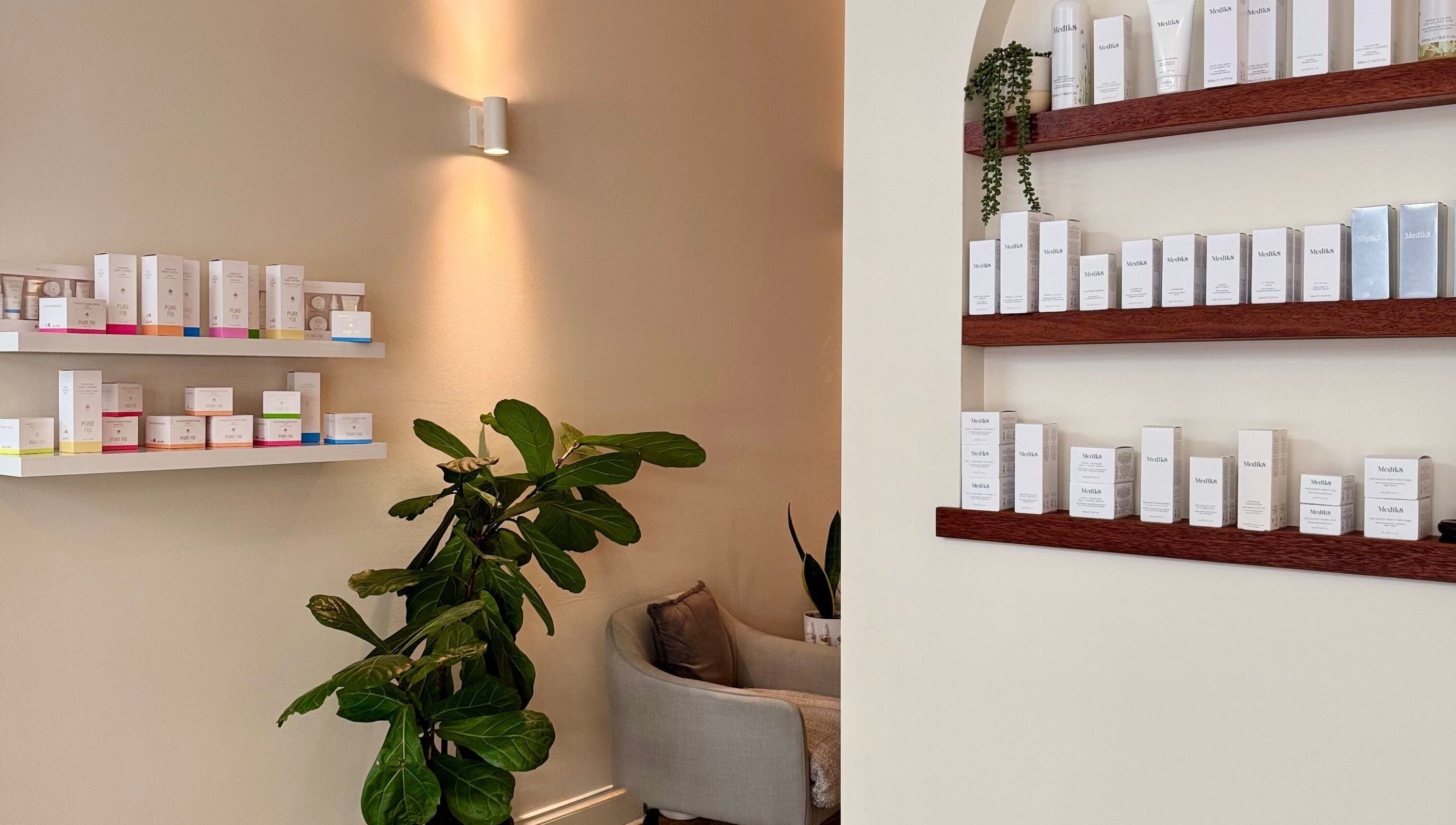 Calm product display at Canberra Day Spa, Canberra, Australian Capital Territory, AU with lush plants.