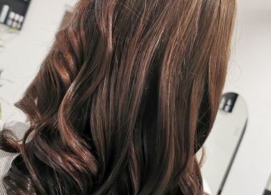 Shiny brunette curls styled at The Covered Pearl, Cape Town, Western Cape, ZA.