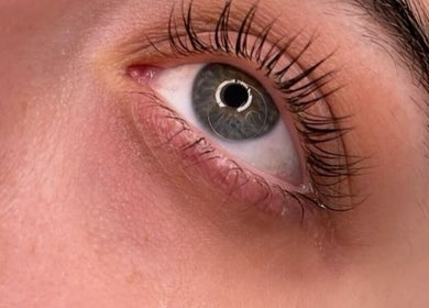 Close-up of enhanced eyelash extensions at LC Beauty and Wellness, Harrington Park, New South Wales, AU.