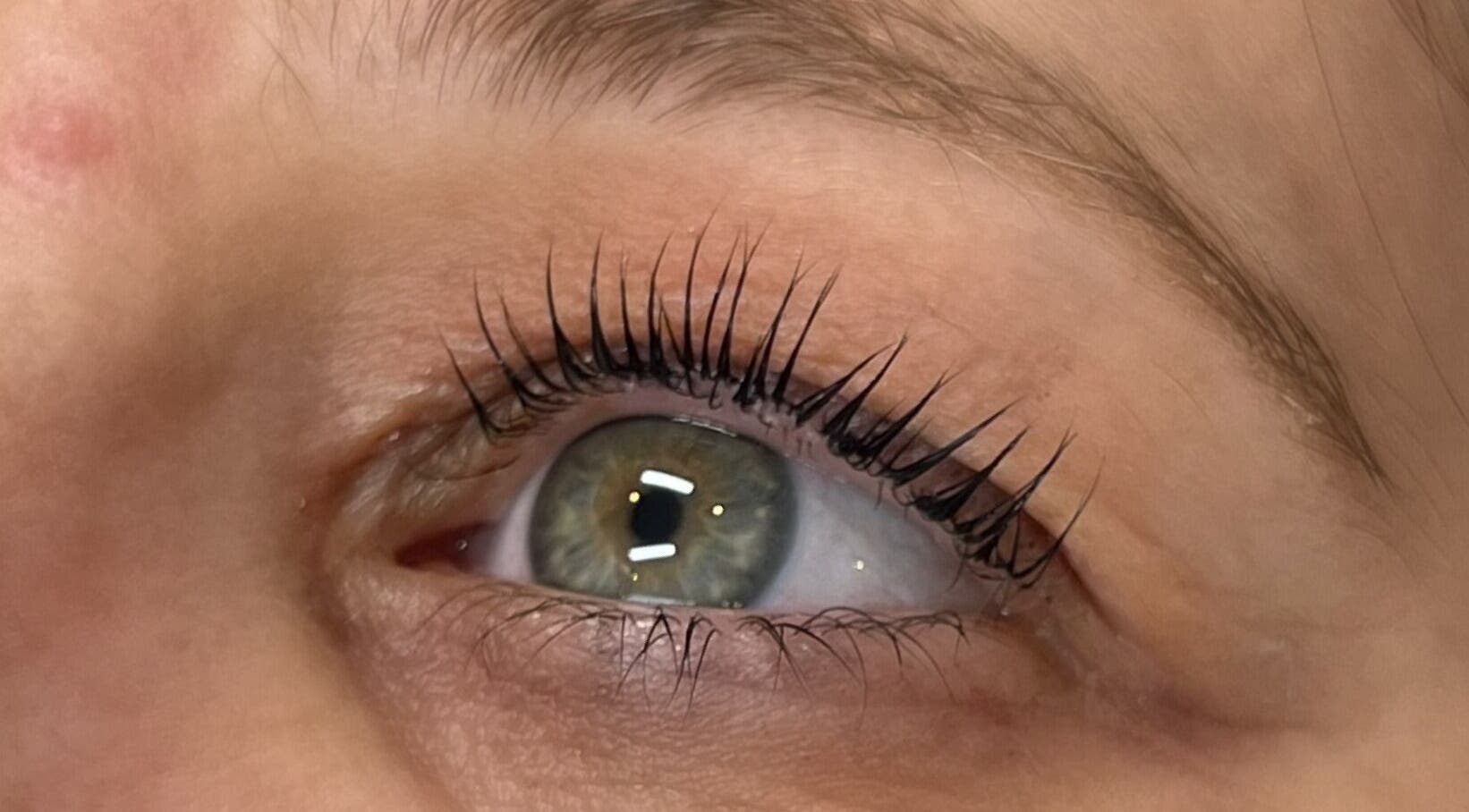 Close-up of expertly lifted lashes at Lvl Lashes by Georgia in Bognor Regis, England, GB.