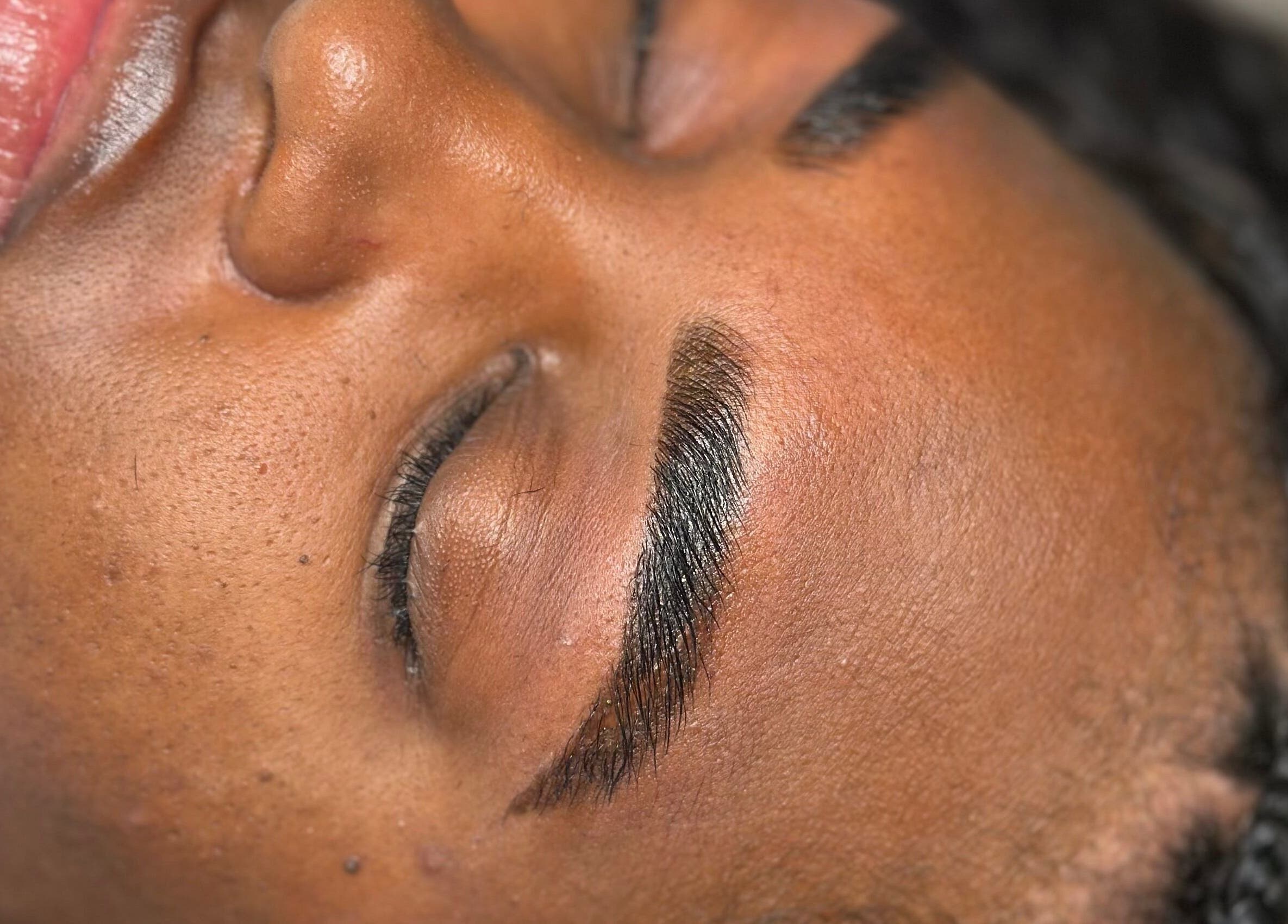 Close-up of expertly shaped brows at Callan J Artistry, Cape Town, Western Cape, ZA.