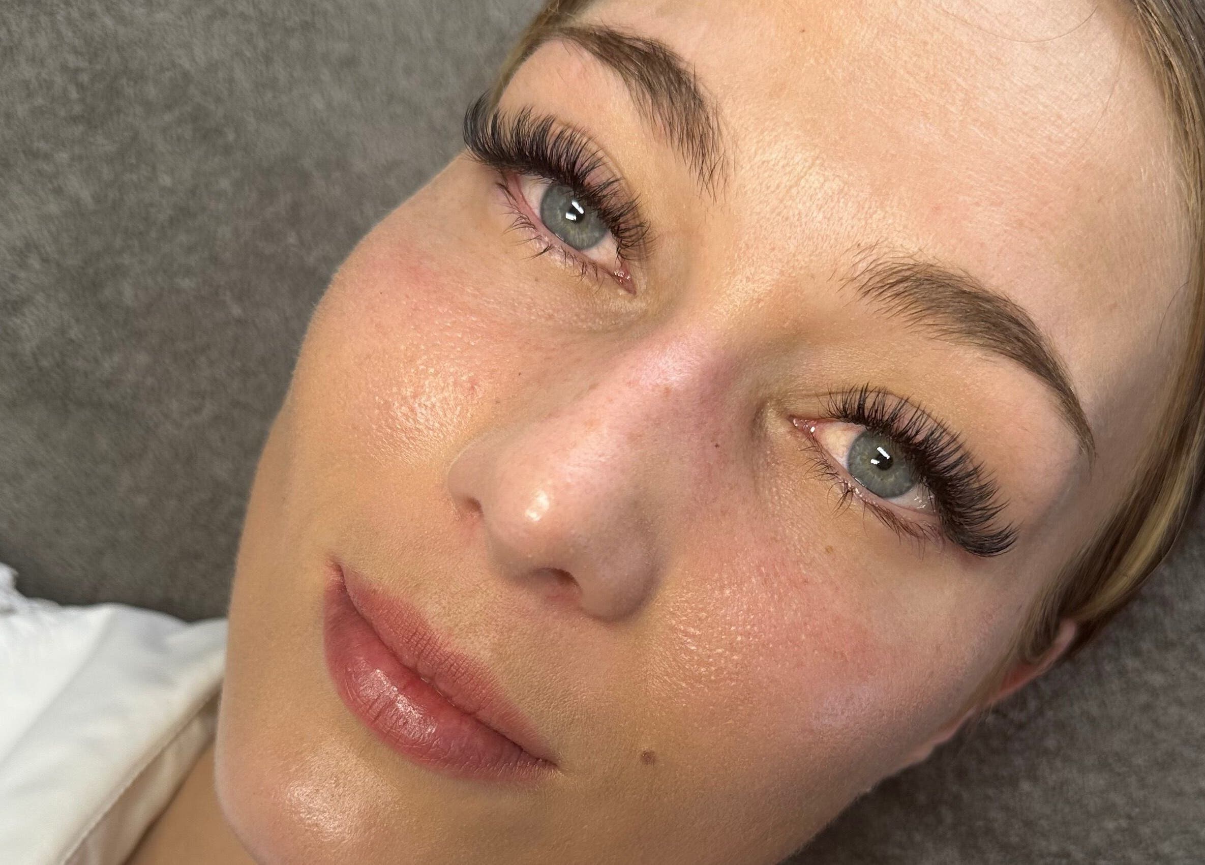 Close-up of a woman's face with perfect eyelash extensions at Callan J Artistry, Cape Town, Western Cape, ZA.
