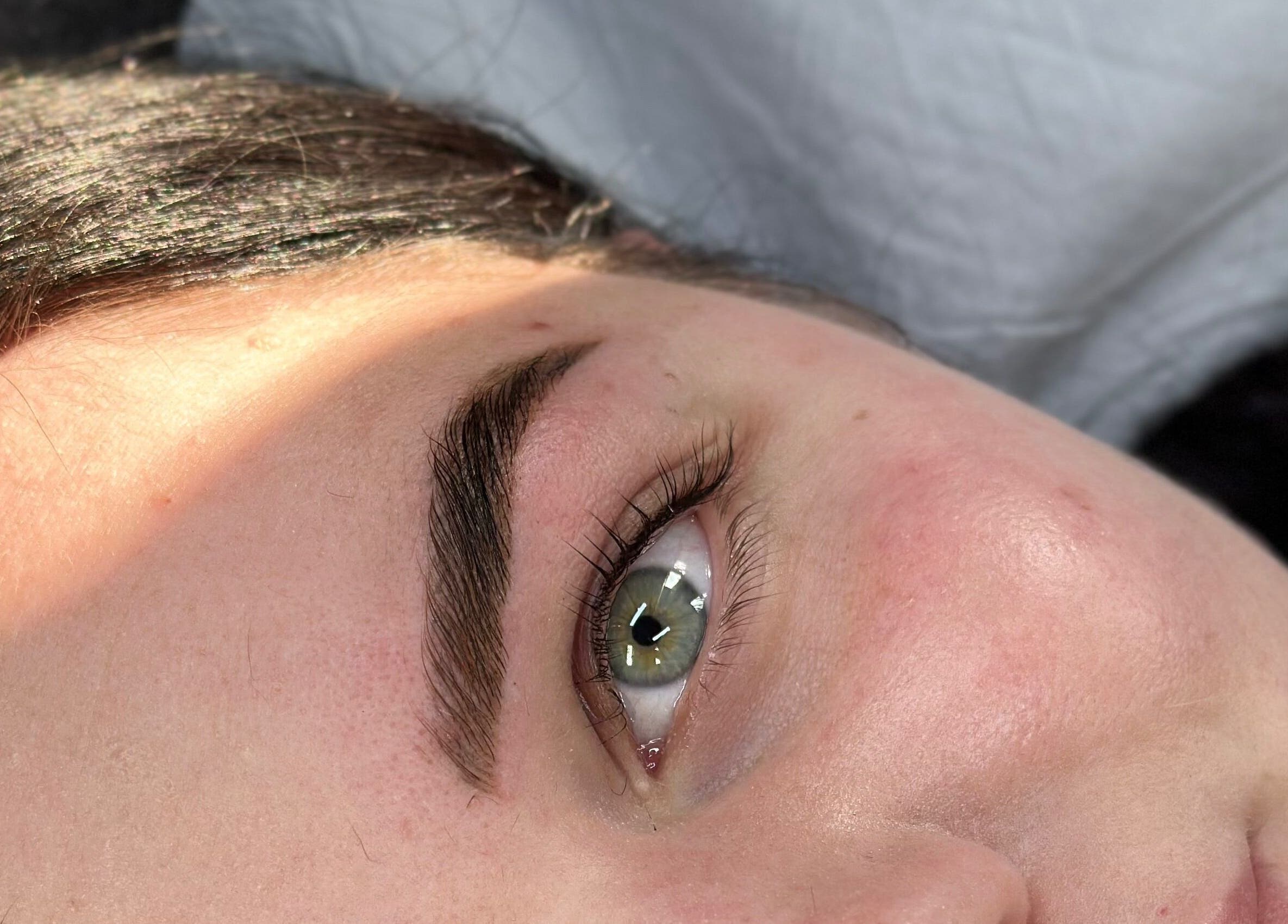Close-up of styled eyebrow and natural lashes at Callan J Artistry, Cape Town, Western Cape, ZA.