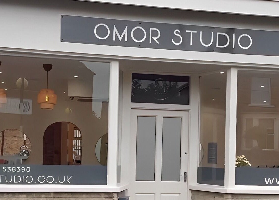 Exterior view of Omor Studio in Wetherby, England, GB showcasing its modern entrance and signage.