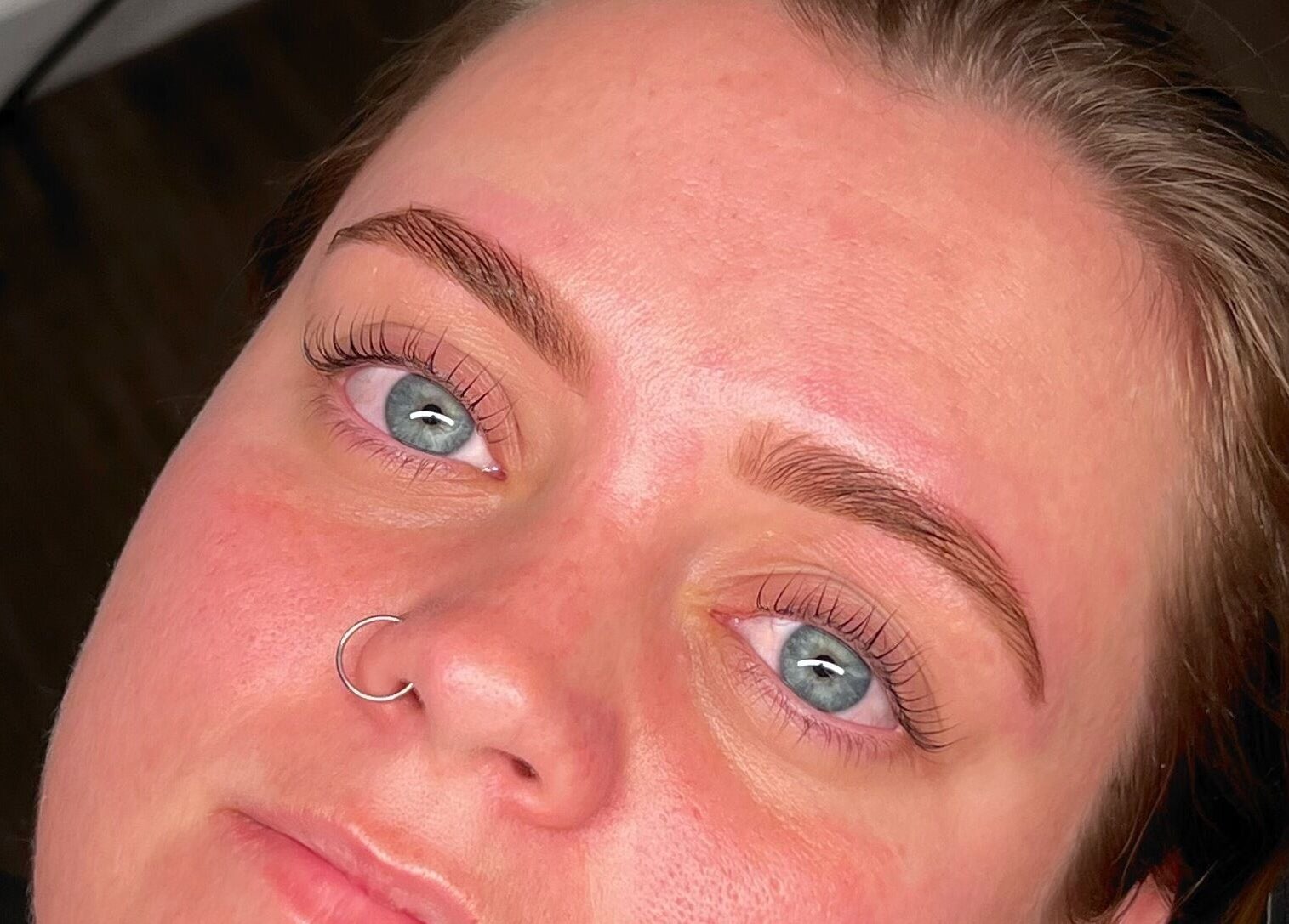 Close-up of freshly shaped brows at Zoe Louise Beauty Bar, Toowoomba City, Queensland, AU.