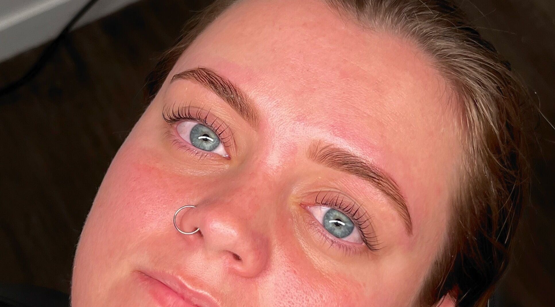 Close-up of freshly shaped brows at Zoe Louise Beauty Bar, Toowoomba City, Queensland, AU.