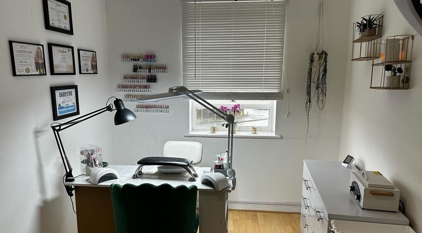 Modern nail studio interior at iloNails.tech, Worcester, England, GB, showcasing a professional workspace.
