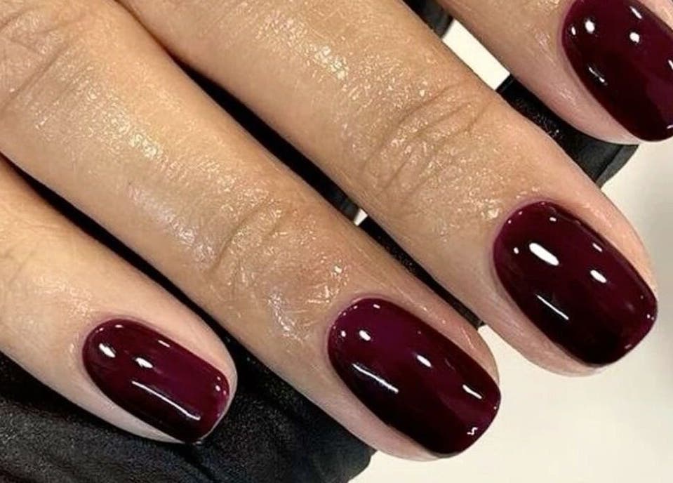 Burgundy nail polish on hand at The One Hand and Foot Spa, Roscommon, County Roscommon, IE.