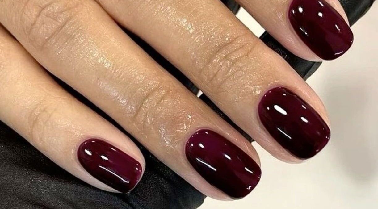 Burgundy nail polish on hand at The One Hand and Foot Spa, Roscommon, County Roscommon, IE.