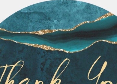 Thank you card with teal and gold accents at The Lash and Beauty Spa, Cape Town, Western Cape, ZA.