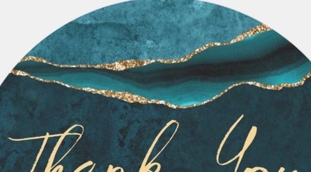 Thank you card with teal and gold accents at The Lash and Beauty Spa, Cape Town, Western Cape, ZA.