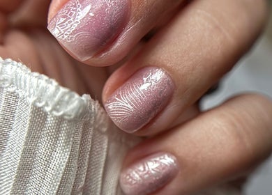 Chic pink nail art design at Rebel Beauty by Danka, Birmingham, England, GB.