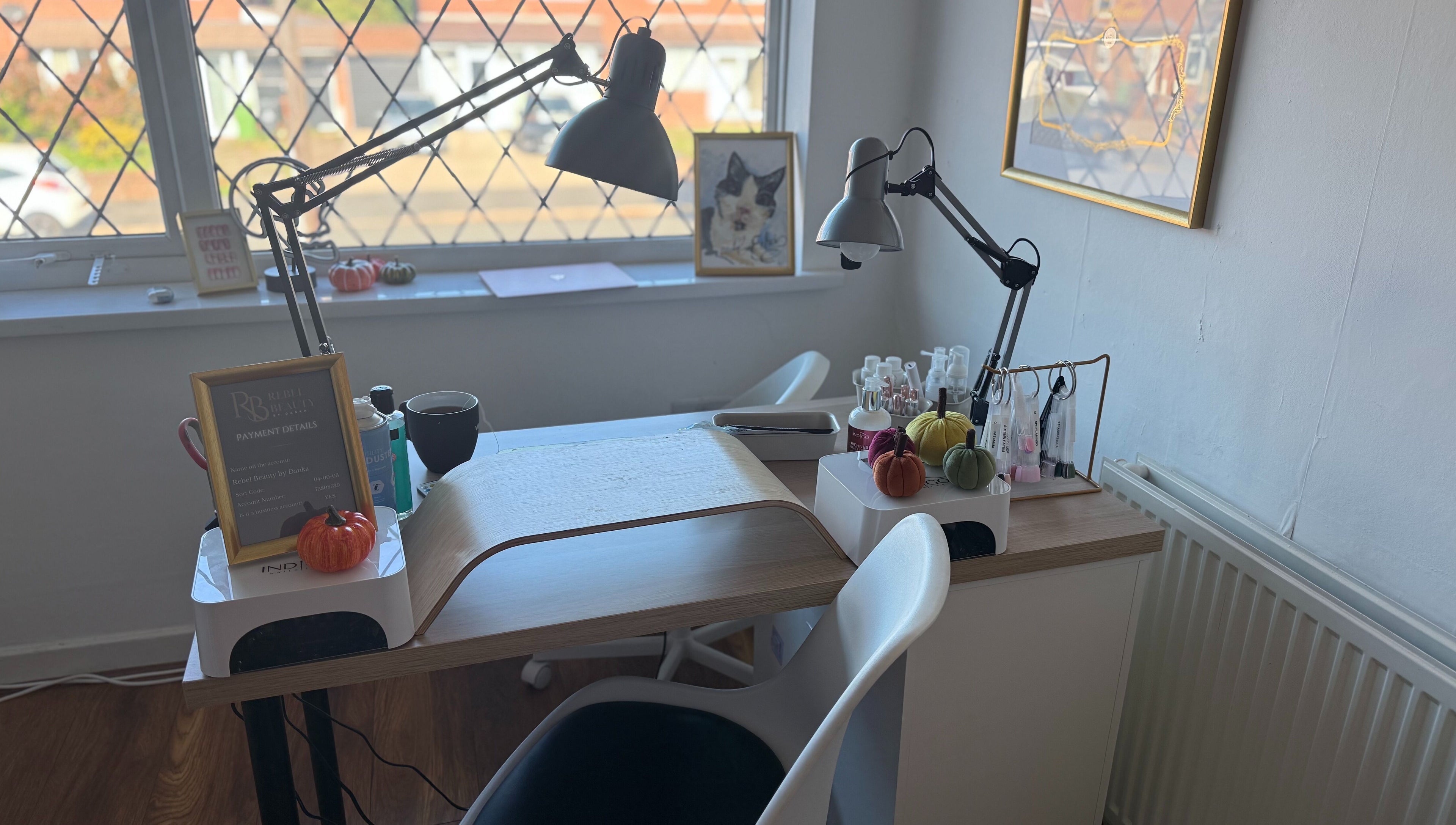 Stylish nail station at Rebel Beauty by Danka, Birmingham, England, GB with elegant decor.