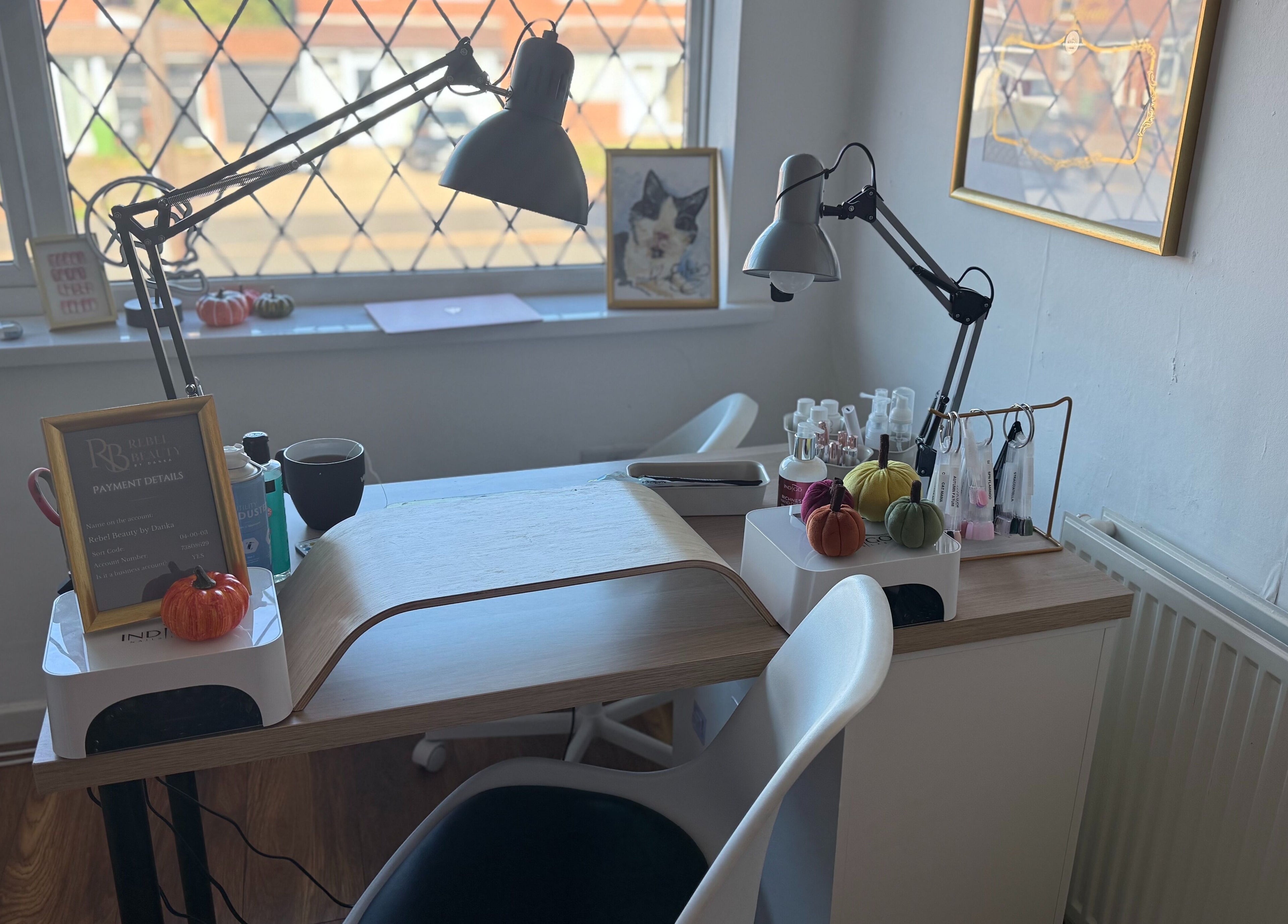 Stylish nail station at Rebel Beauty by Danka, Birmingham, England, GB with elegant decor.