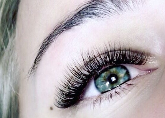 Close-up of beautifully extended eyelashes at Wolfe Artistry in Kippax, England, GB.