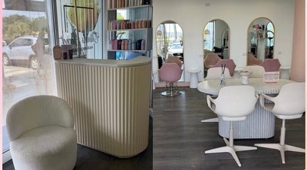 Stylish interior of Olivia's Secret Hair and Beauty in Buddina, Queensland, AU featuring sleek chairs and mirrors.