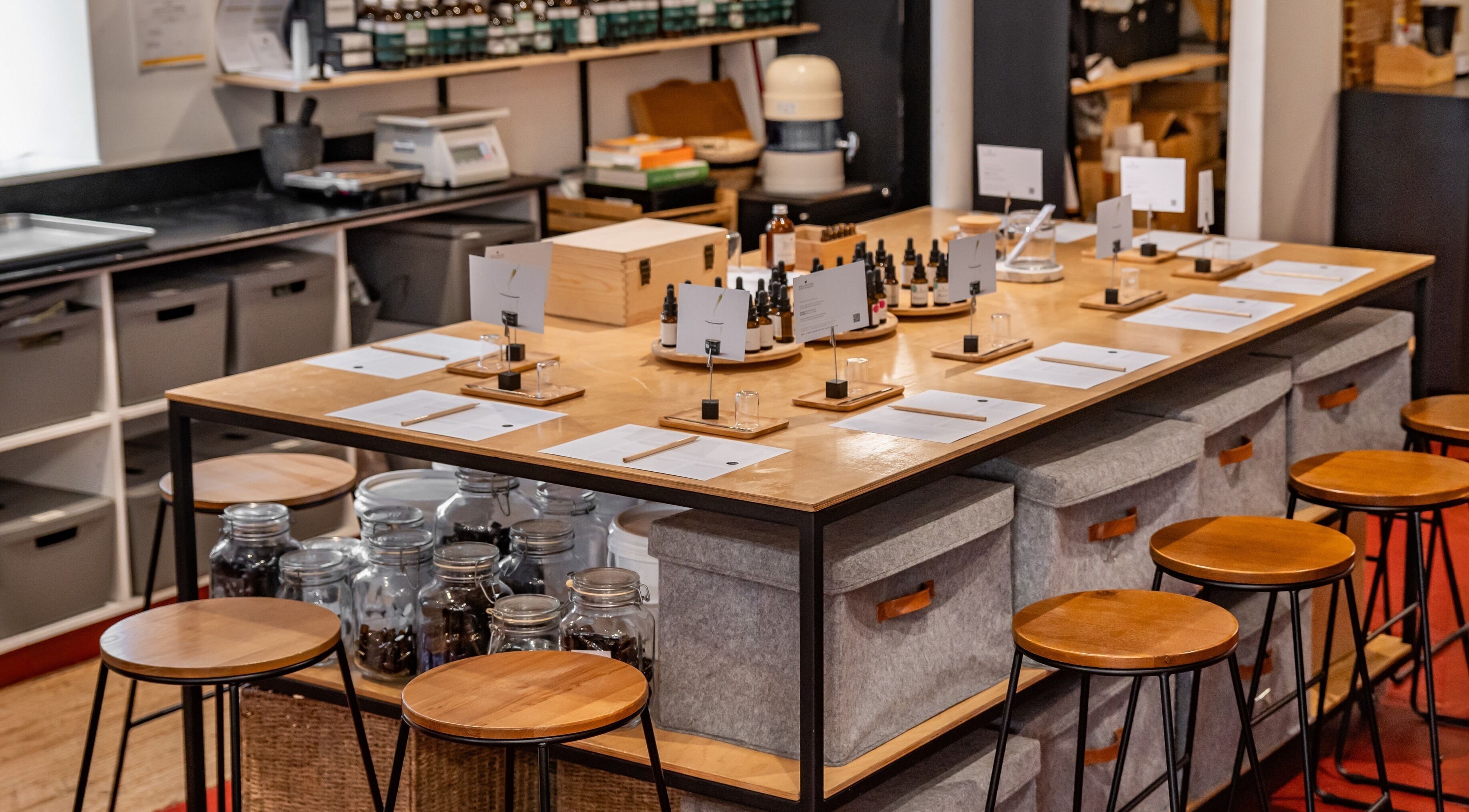 Cozy seating at Wellington Apothecary, Wellington, NZ, ready for wellness workshops with essential oils.