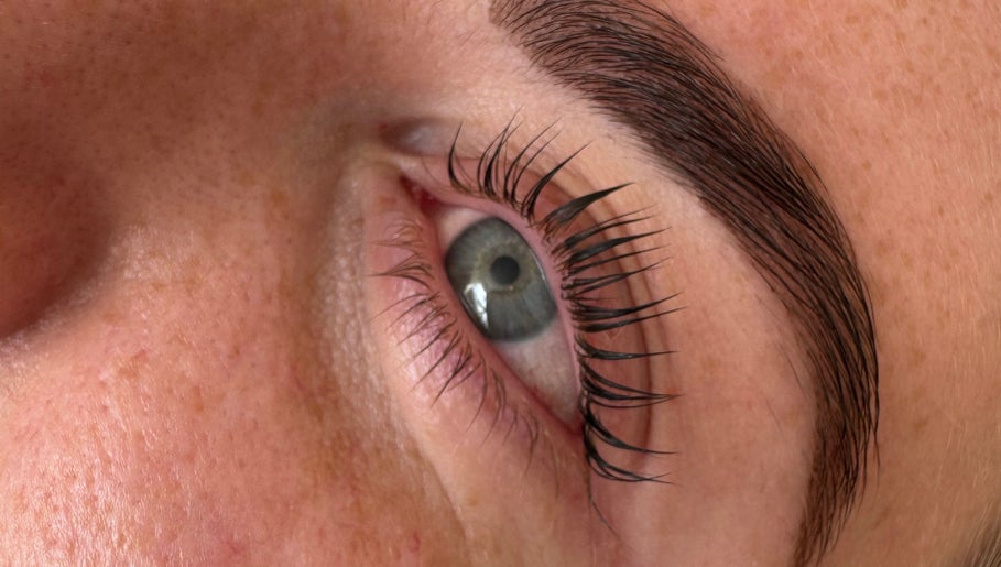 Close-up of perfectly shaped eyebrows and lashes at Beauty by Lucy Elizabeth, Stoke-on-Trent, England, GB.