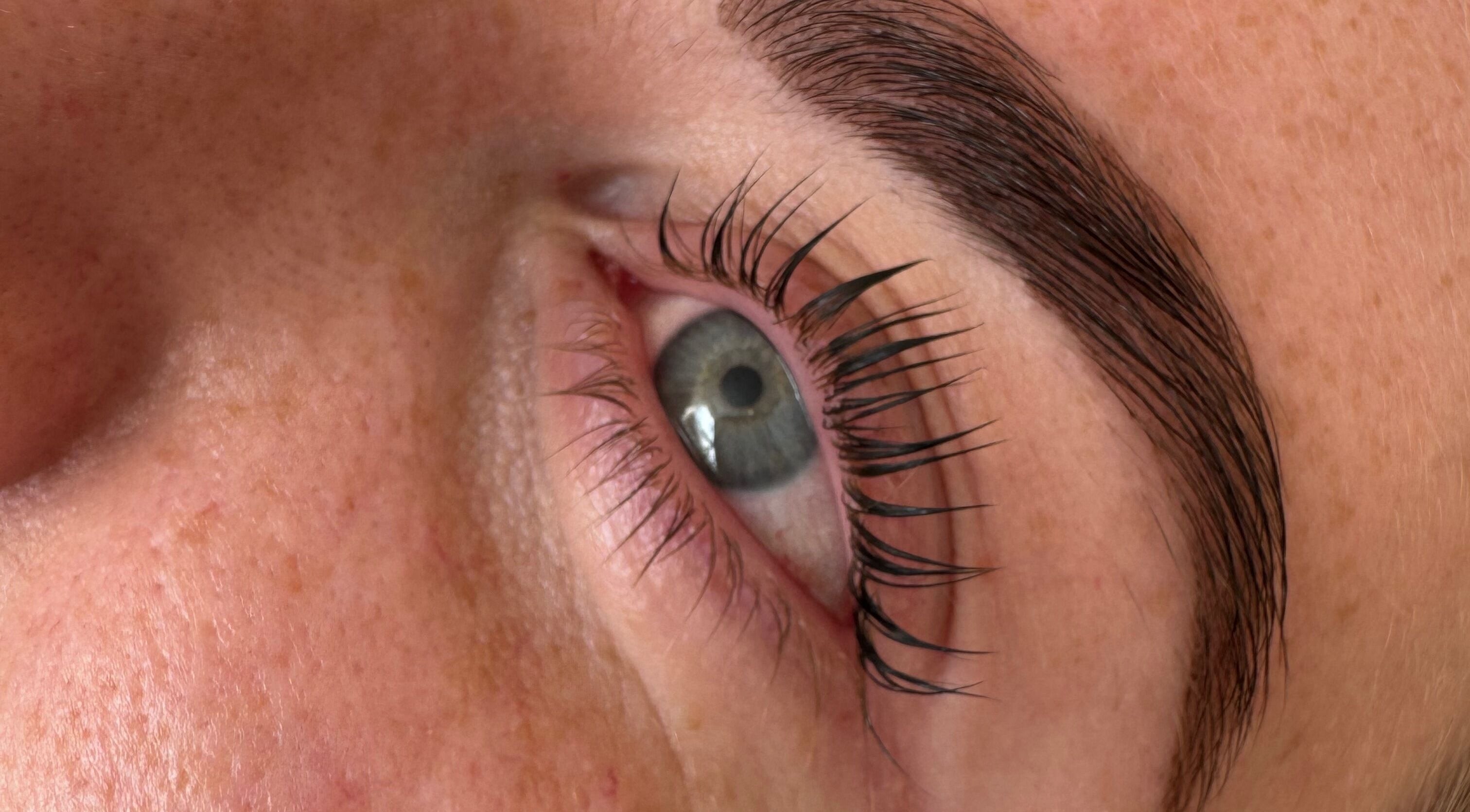 Close-up of perfectly shaped eyebrows and lashes at Beauty by Lucy Elizabeth, Stoke-on-Trent, England, GB.