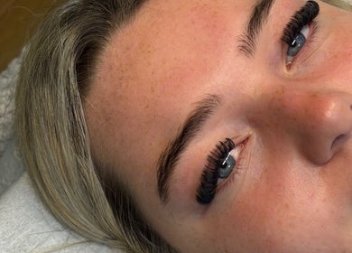 Close-up of a client with eyelash extensions at Beauty By Meg, Bridlington, England, GB.